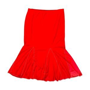 VTG 90s/Y2k Red Hot Chrome Rhinestone Studded Latin Mermaid Tango Midi Skirt 2XL